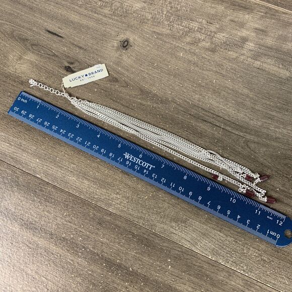 Lucky Brand Silver Tone Multi Layered Chain Necklace Drop Red Gem Pendant Chain - Picture 7 of 8